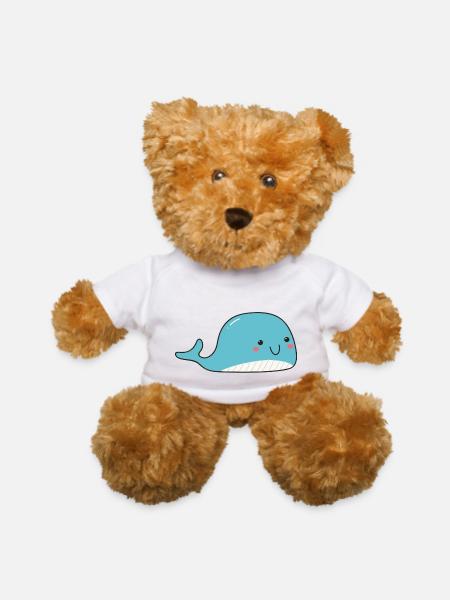 Cute Blue Whale Doodle - Teddy Bear - white