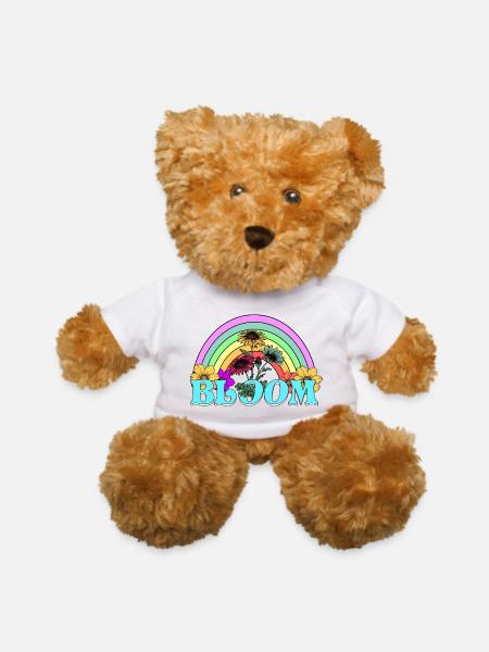 Bloom - Rainbow And Flowers Vintage Retro Encourag - Teddy Bear - white - Front