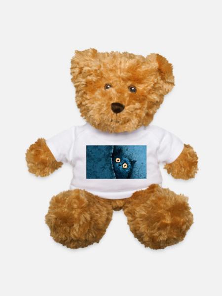 Blue Peek Cat - Teddy Bear - white - Front