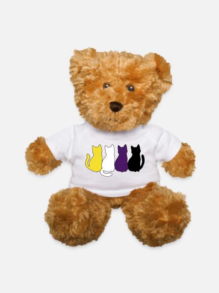 Non Binary Pride – Yellow White Purple Black Cats - Teddy Bear - white - Front