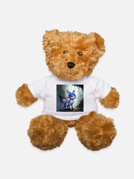 Alien Cat with Wings, Fantastic Mythical Creature - Teddy Bear - white - Front