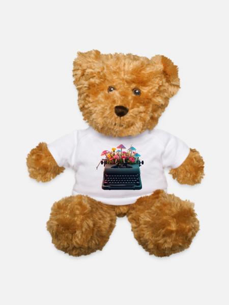 Typewriter Bloom: Mushrooms & Flowers - Teddy Bear - white