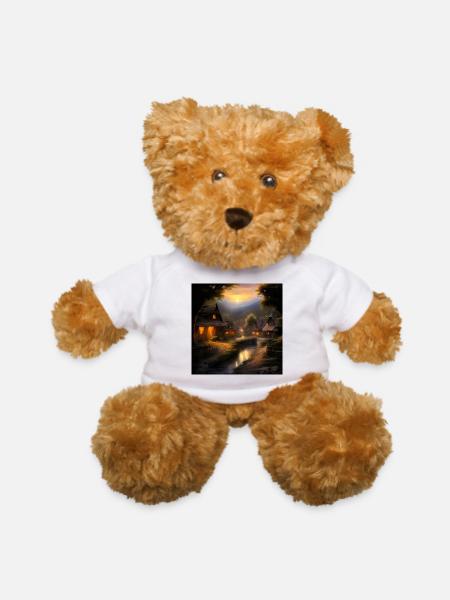 Cozy Cottagecore Hideaway - Rustic Village Sunset - Teddy Bear - white