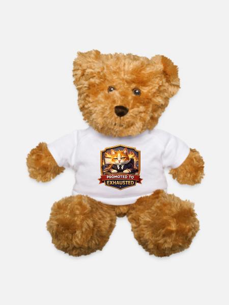 Exhausted Cat Executive Badge - Teddy Bear - white