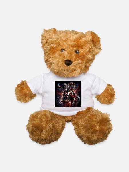 Aries Zodiac King - Celestial Warrior Ram Art - Teddy Bear - white - Front