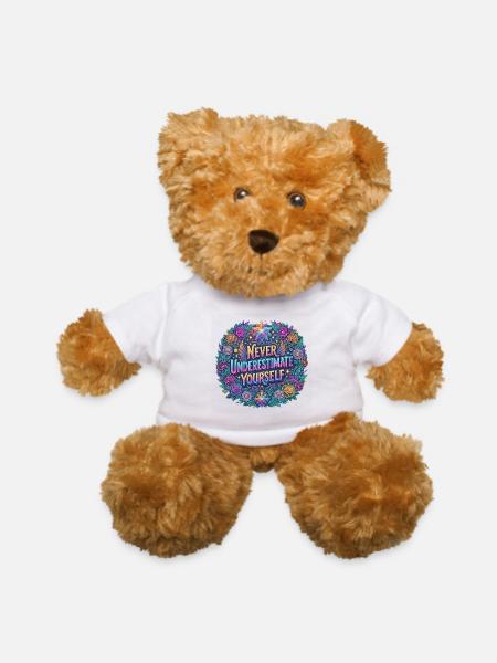 Never Underestimate Yourself Floral Mandala - Teddy Bear - white