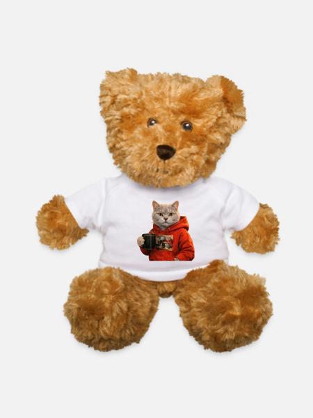 Cozy Cat Hoodie Portrait - Teddy Bear - white