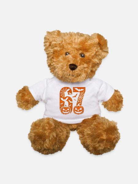 Fun 67 Number 6-7 6 7 Halloween Six Seven - Teddy Bear - white - Front