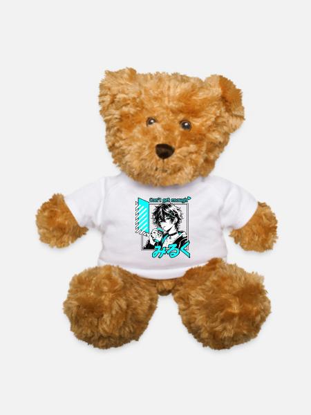 Cute Anime Boy Drinking Milk Cyan Vaporwave Art - Teddy Bear - white - Front