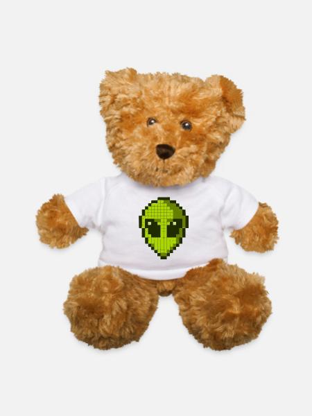 Green Alien Face - Teddy Bear - white - Front
