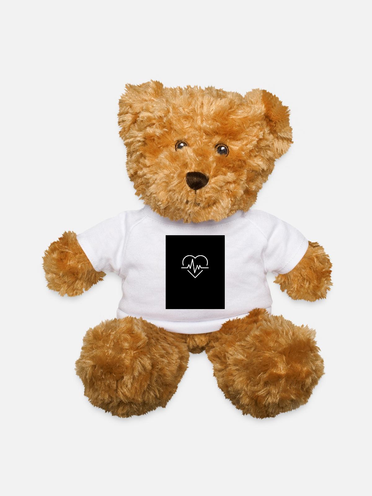 Heartbeat Minimal Line Heart - Teddy Bear - white - Front