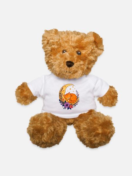 Moonlit Cat on Crescent Moon - Teddy Bear - white - Front