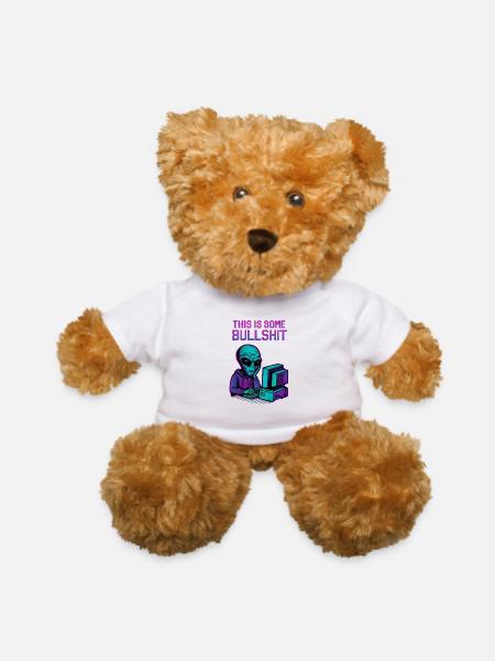 Neon Alien at Retro Computer - Teddy Bear - white - Front