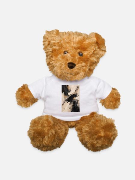 Beige Black Brushstroke Abstract - Teddy Bear - white