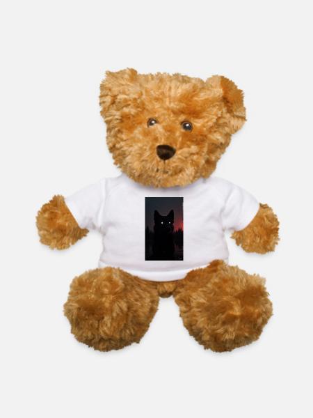 Mysterious Black Wolf at Night - Teddy Bear - white - Front