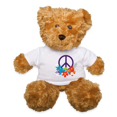 Hippie Peace Design With Flowers - Teddy Bear