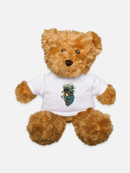 Captain Skull Pirate Embroidery - Teddy Bear - white - Front