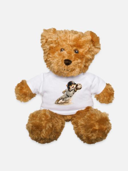 Cat Pitcher in Pinstripes - Teddy Bear - white