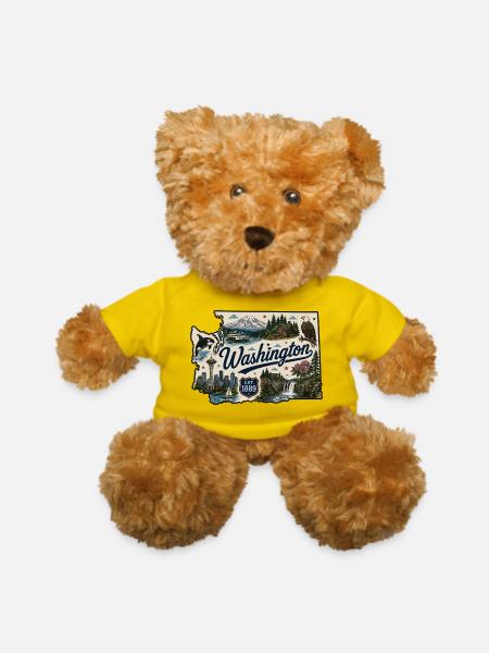 Washington State Mount Rainier Vintage Sticker - Teddy Bear - yellow - Front