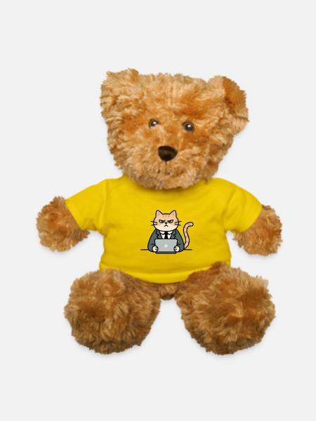 Corporate Cat with Laptop Design "Aniverse Cats" - Teddy Bear - yellow - Front