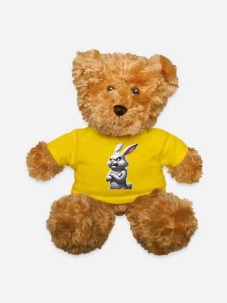 Fierce White Rabbit Grumpy Bunny Sharp Teeth - Teddy Bear - yellow - Front