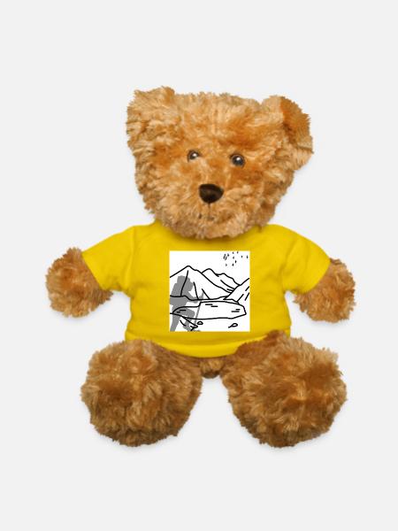 Minimal Mountain Birds Line Art - Teddy Bear - yellow - Front