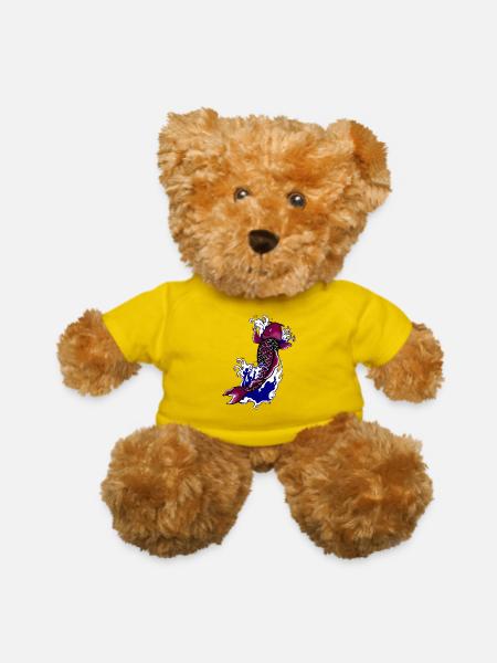 Purple Koi Rising Among Blue Waves - Teddy Bear - yellow