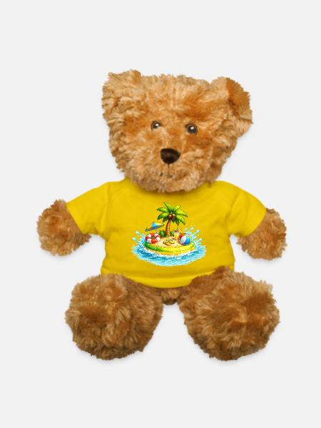 Small Island in the Sea with Palm Tree and Beach A - Teddy Bear - yellow - Front