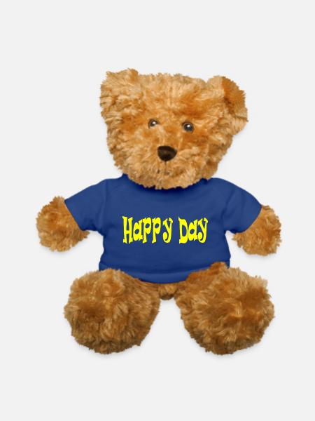 Happy Day Positive Vibes Typography Tee - Teddy Bear - royal blue