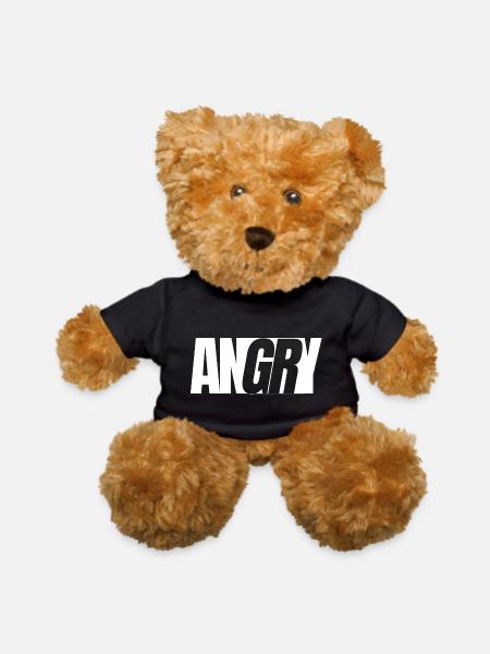 ANGRY Mood Emotion Bold White Text Funny Gift - Teddy Bear - black - Front