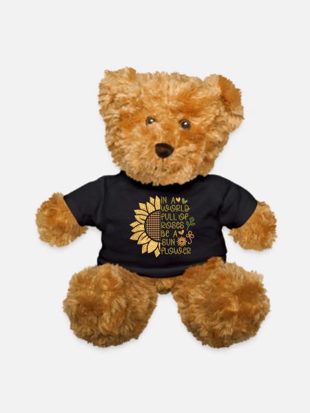 Sunflower and Rosy Quote Design Embrodery Effect - Teddy Bear - black