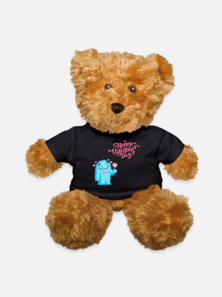 Blue Fluffy Valentine Monster - Teddy Bear - black