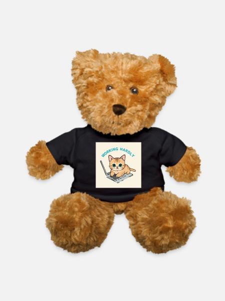 Working Hardly Kitten on Laptop - Teddy Bear - black - Front