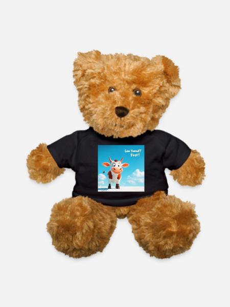 artworkshop911_A_timid_cartoon_cow_hiding_a_smi - Teddy Bear - black - Front