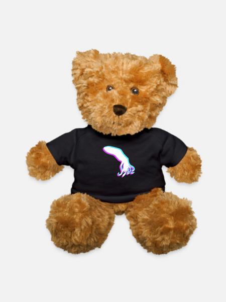 Octopus 3D Illusion Design cool blue red cyan pink - Teddy Bear - black - Front