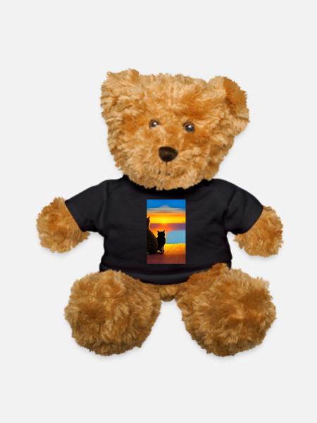 Cat watching sunset scene - Teddy Bear - black - Front