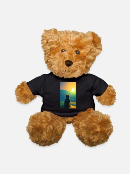 Cat watching sunset scene - Teddy Bear - black - Front