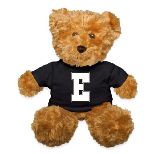 White Letter E – Varsity Alphabet Monogram - Teddy Bear