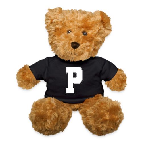 White Letter P – Varsity Alphabet Monogram - Teddy Bear
