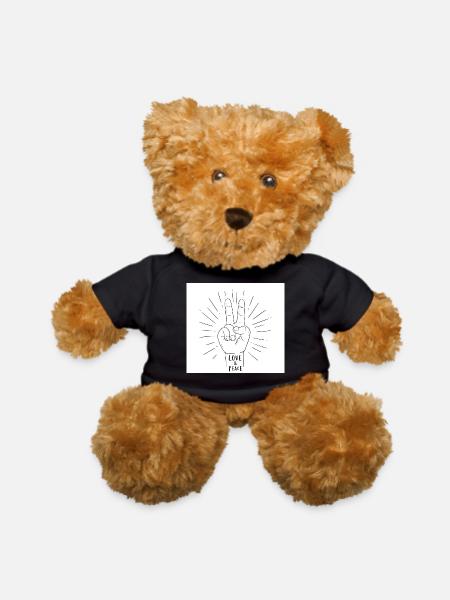 Peace Hand Sign Love Print - Teddy Bear - black - Front