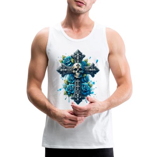 Gothic Collection - Cross, Skull & Blue Roses - Men's Premium Tank