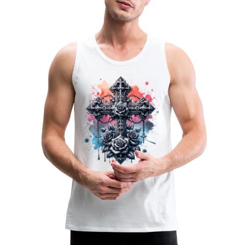 Gothic Collection - Crosses Roses Pastel B/ground - Men's Premium Tank