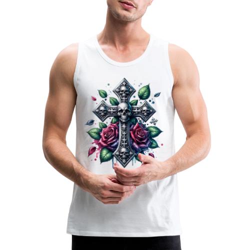 Gothic Collection - Cross, Skulls & Red Roses - Men's Premium Tank