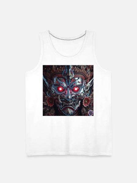 Cyberpunk Demon Mask – Chrome Tech Art - Men's Premium Tank - white