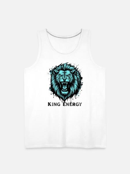 Neon Cyan Lion Roar Illustration - Men's Premium Tank - white