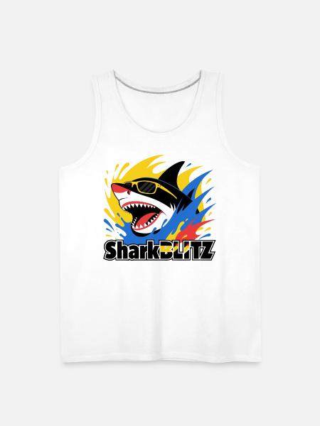Neon Shark Splash Sunglasses Tee - Men's Premium Tank - white