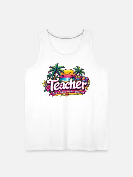 neon-retro-tropical-teacher-shirt-teach-inspire - Men's Premium Tank - white