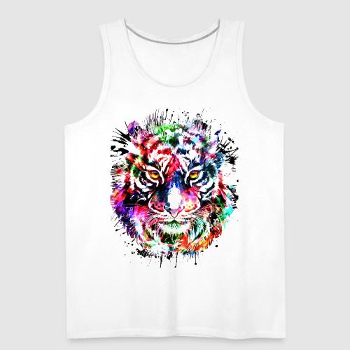 Colorful Tiger Head Portrait Drawing - Men's Premium Tank