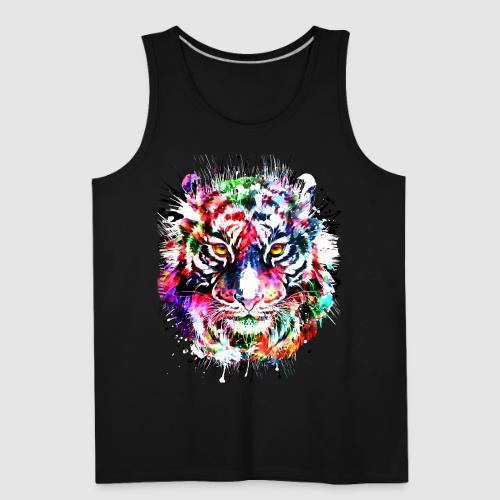 Colorful Tiger Head Portrait Drawing - Men's Premium Tank