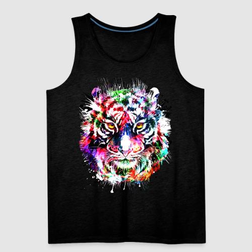 Colorful Tiger Head Portrait Drawing - Men's Premium Tank